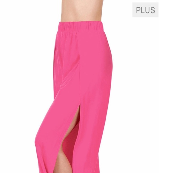 New!🎉2 for$20 Plus Size Fuchsia Pink Split Leg Pants Size 1X 2X 3X - Picture 2 of 4